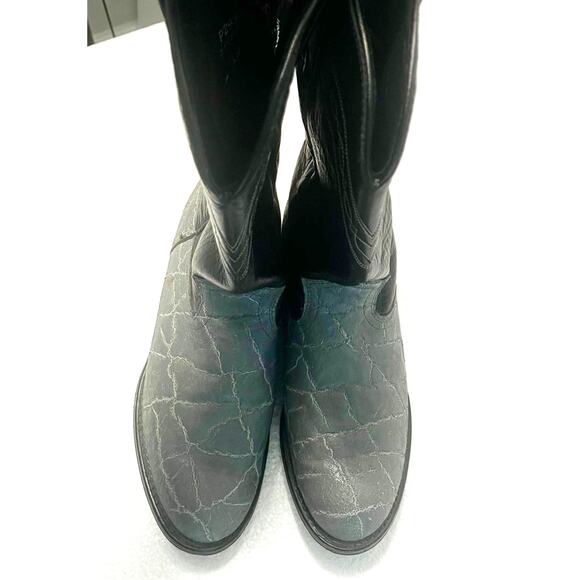 Exotic Dan Post Genuine Elephant Cowboy Boots Men's sz. 7 1/2D Grey and Black - Picture 3 of 8
